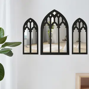 Gothic 3Counts Wall Mirror Set - Cathedral Arched Window Wall Mirror Decor, Self-Adhesive, for Living Room, Bedroom, Bathroom & Entryway Decoration Gift