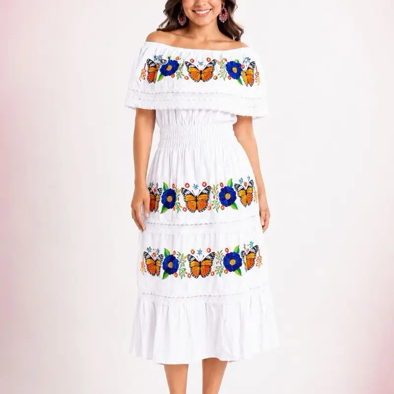 Vestido campesino mariposa  - Handmade Embroidered Dresses in Oaxaca hand made in Mexico - Mexican dress - vestido mexicano artesanal