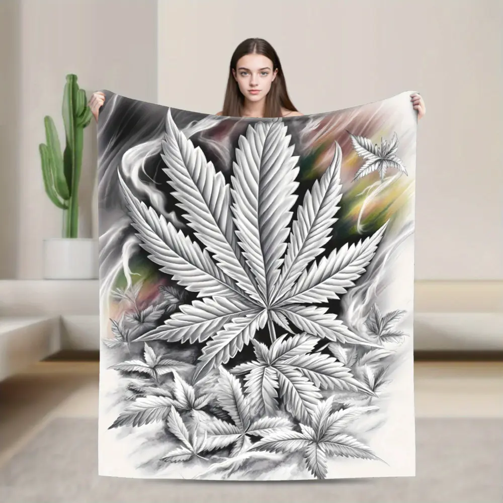 Black White Botanical Leaf Blanket, Soft Flannel Throw Blanket with Abstract Plant Leaf Print, Cozy Aesthetic Room Decor for Women Men Teens, Boho Blanket for Bed Couch Sofa Bedroom Dorm, Lightweight Warm Blanket for Movie Night and Napping