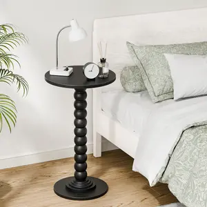 【Deal】Round Side Table - Solid Wood Leg Small Drink Table for Living Room Bedroom Office