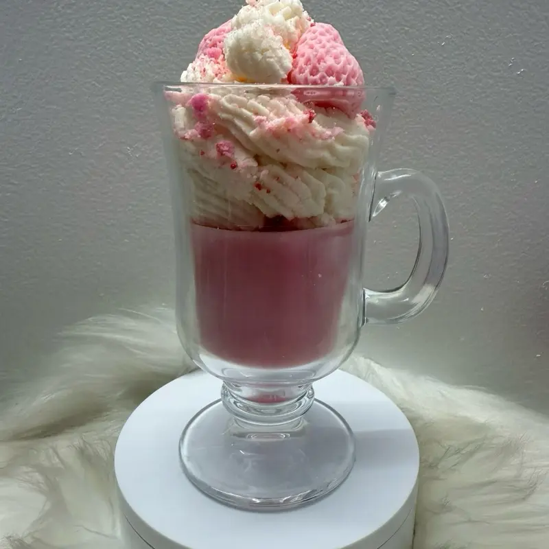 Katiria Essence Strawberry Milkshake Candle with Whipped Cream Topping and Glass Mug Design