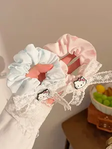 Two-Pack Lace Trim Kt Hair Ties, Cute Butterfly Knot Cartoon Girl Cat Ponytail Elastics, Daily Commute Party Gift Accessories