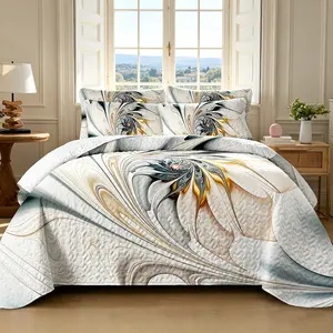 Dreamlily Reversible Patchwork Quilt Bedding Set, Lightweight Boho Printed Bedspread Coverlet with 2 Pillow Shams for King/Queen Size, Soft All-Season Textile for Home Decor, Room Accessories, Bedroom Decor Ideas