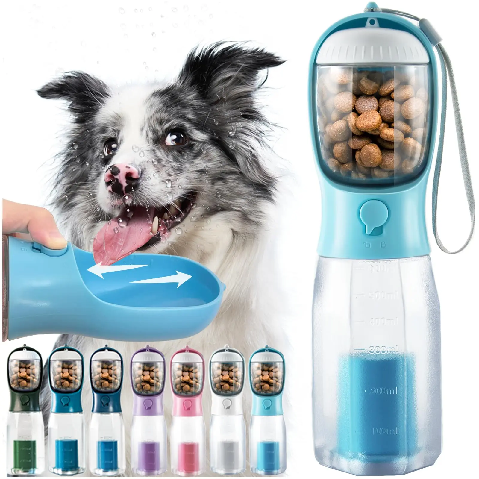 20 oz Dog Portable Water Bottle Tumbler - ABS+PC 3-in-1 Pet Travel Bowl Dispenser with 100g Snack Compartment, Built-in Poop Bag Dispenser, Effortless Operation, Bag-Pull Cleanup, 212℉ Dishwasher Safe for Walks, Hikes, 20Oz, Snack Storage