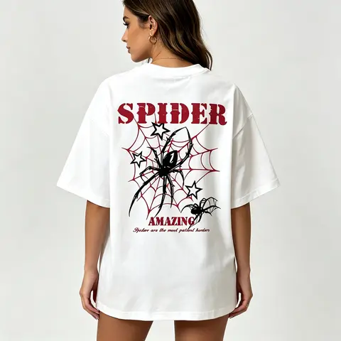 Unisex Fitted Cotton Classic Crewneck T-Shirt - Chic Casual Elegant Printed Fabric Short-Sleeve Sports & Outdoor Top with Red Webs, Black Design