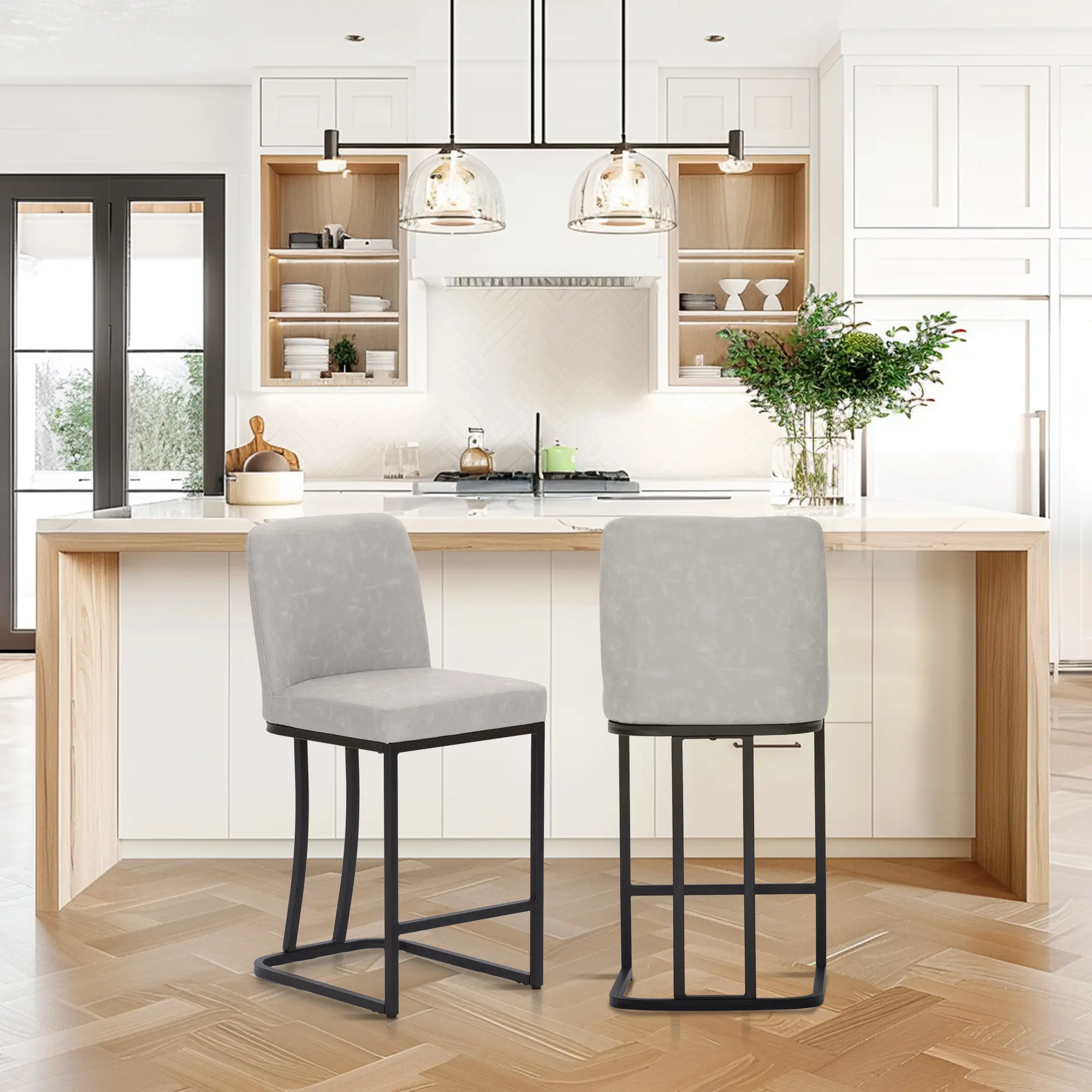 24 inch Bar Stools with Back, Leather Counter Stools , Kitchen Island Chairs, Counter Height Bar stools[live]
