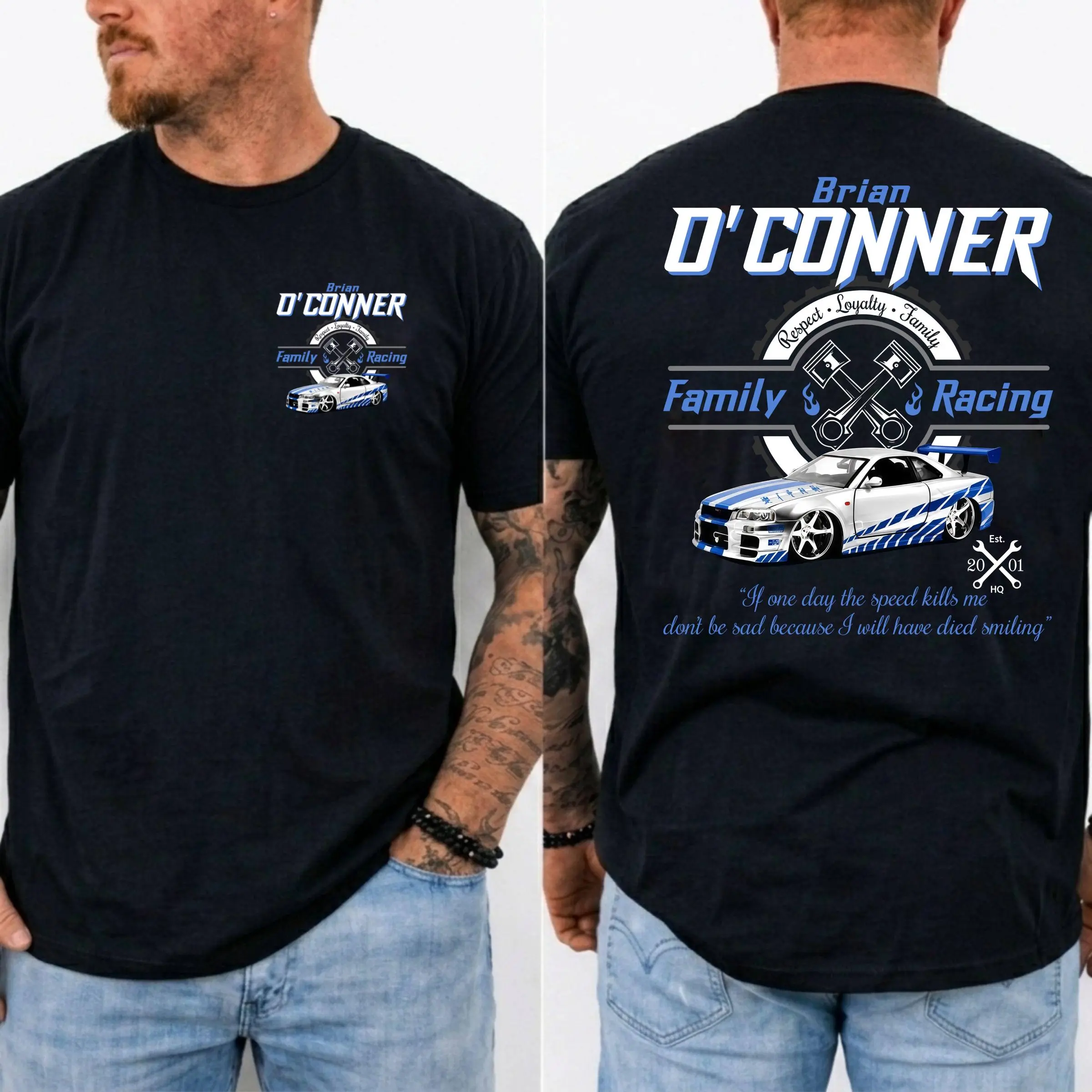 Brian O'Conner Family Racing Graphic Tee, Fast and Furious Movie Fan Shirt, Paul Walker Tribute Print T-Shirt, Casual Daily Outfit, Fan Collectible Gift, Same Day Shipping, Trendy Streetwear Top For Men Women