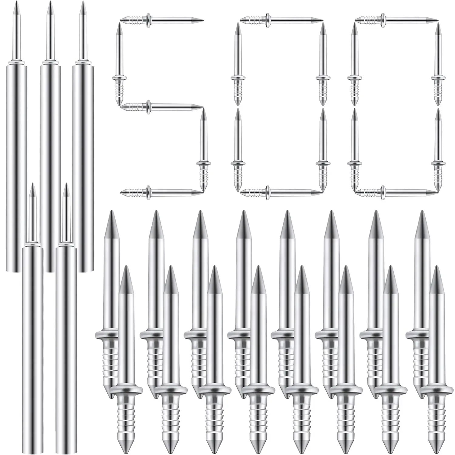 500 Pieces Double-Head Skirting Thread Seamless Nails Non Marking 2 Sided Invisible Special Hidden Nails with 5 Installation Barrels for Skirting