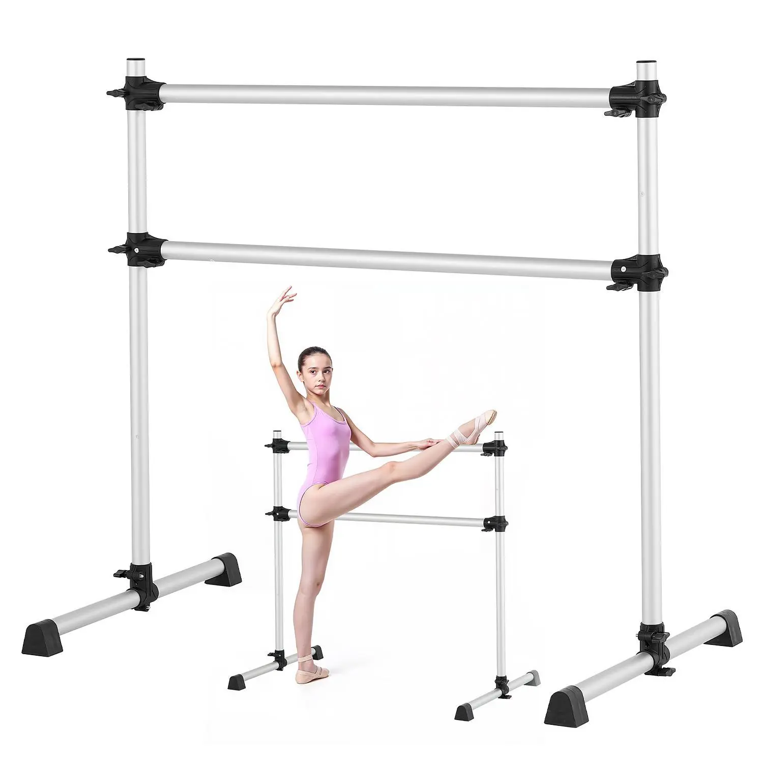 【SummerFinds】VEVOR Freestanding Portable Ballet Barre, 4 Ft Aluminum Double Bar, Height-Adjustable Anti-Wobble Easy-Assemble Equipment for Home Fitness Studio, Pilates, Endurance Training