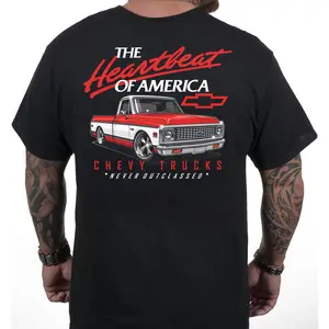 Men's Graphic T-Shirt, Vintage 'Never Outclassed' Chevy Print, Soft Cotton Blend Biker Streetwear for Casual Office Wear