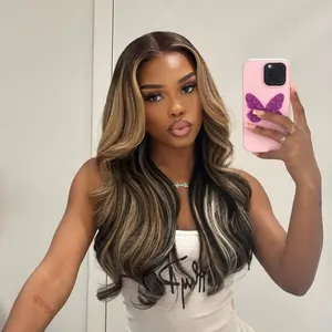 Arabella P1B/27/613# With 2# Dark Roots Honey Blonde Highlighted Balayage 13x6 Glueless Wig Loose Body Wave 100% Human Hair Pre-Cut Beginner Friendly Lace Frontal Wig