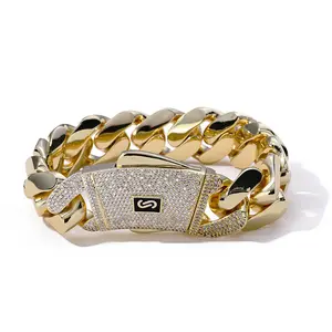 Men's Copper-Inlaid Zircon Smooth Cuban Chain Bracelet, European & American Style Casual Trendy Jewelry, High-End Hip Hop Fashion Accessories