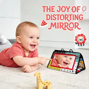 YRUIZEUP Baby Tummy Time Book Mirror Toy, Vision Trainning Toy，Black and White High Contrast Baby Newborn Brain Development Tummy Time Toys Infant Sensory Crinkle Toys, Early Educational and Puzzle Floor Color Enlightenment Cloth Toy