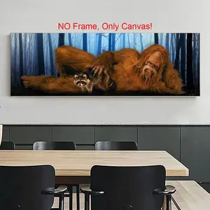 Sasquatch & Raccoon Pattern Canvas Poster without Frame, Unframed Painting, 1 Count Modern Wall Art Painting, Wall Decor for Home Living Room Bedroom Office