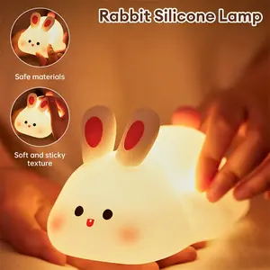 Cute Bunny Night Light for Kids Rechargeable Silicone Lamp with Touch Sensor & Timer Three Levels of Brightness 30-Minute Timer Function Safe Materials Soft and Sticky Texture Perfect Gift for Children