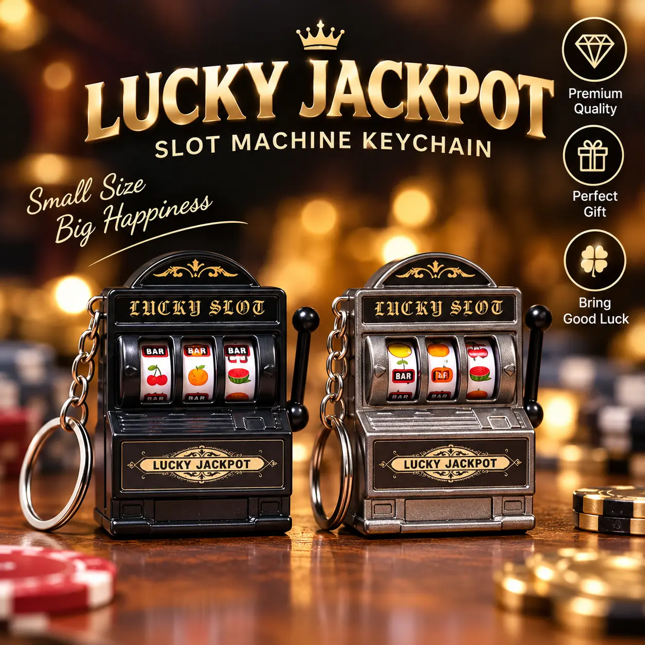 2 Mini Slot Machine Keychains – Retro Jackpot Game Charms, Nostalgic Fruit Machine Bag Accessories, Stress-Relief Toys, Fun Electroplated Gifts (Suitable for Men)