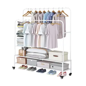 Garment Rack for Hanging Clothes Rack Heavy Duty Portable with Bottom Metal Shelf Drying Coats Shirt【A001】 Deals For You Days Closet Organizer White