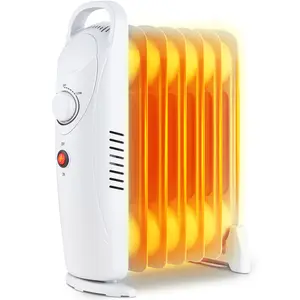 Oil Filled Radiator Heater, Small Portable Space Heater with Adjustable Programmable Thermostat, Quiet, Overheat Protection, 7 Oil Heating Fins, 700W Mini Heater for Home Office White