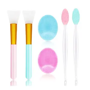6 PCS Silicone Face Scrubber Brush Set – 2 Lip Scrub Brushes, 2 Face Cleansing Brushes, 2 Facial Applicator Brushes, Silicone Exfoliator Tools for Women & Men