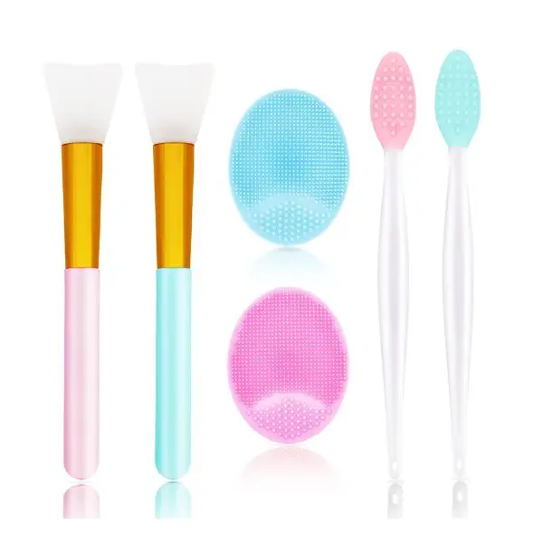 6 PCS Silicone Face Scrubber Brush Set – 2 Lip Scrub Brushes, 2 Face Cleansing Brushes, 2 Facial Applicator Brushes, Silicone Exfoliator Tools for Women & Men