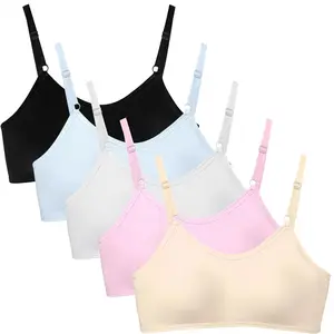Girls  Bra Teen Bras Tween  Padded  Cotton 8-10 10-12 12-14 14-16 Adjustable Straps - 5 Packs