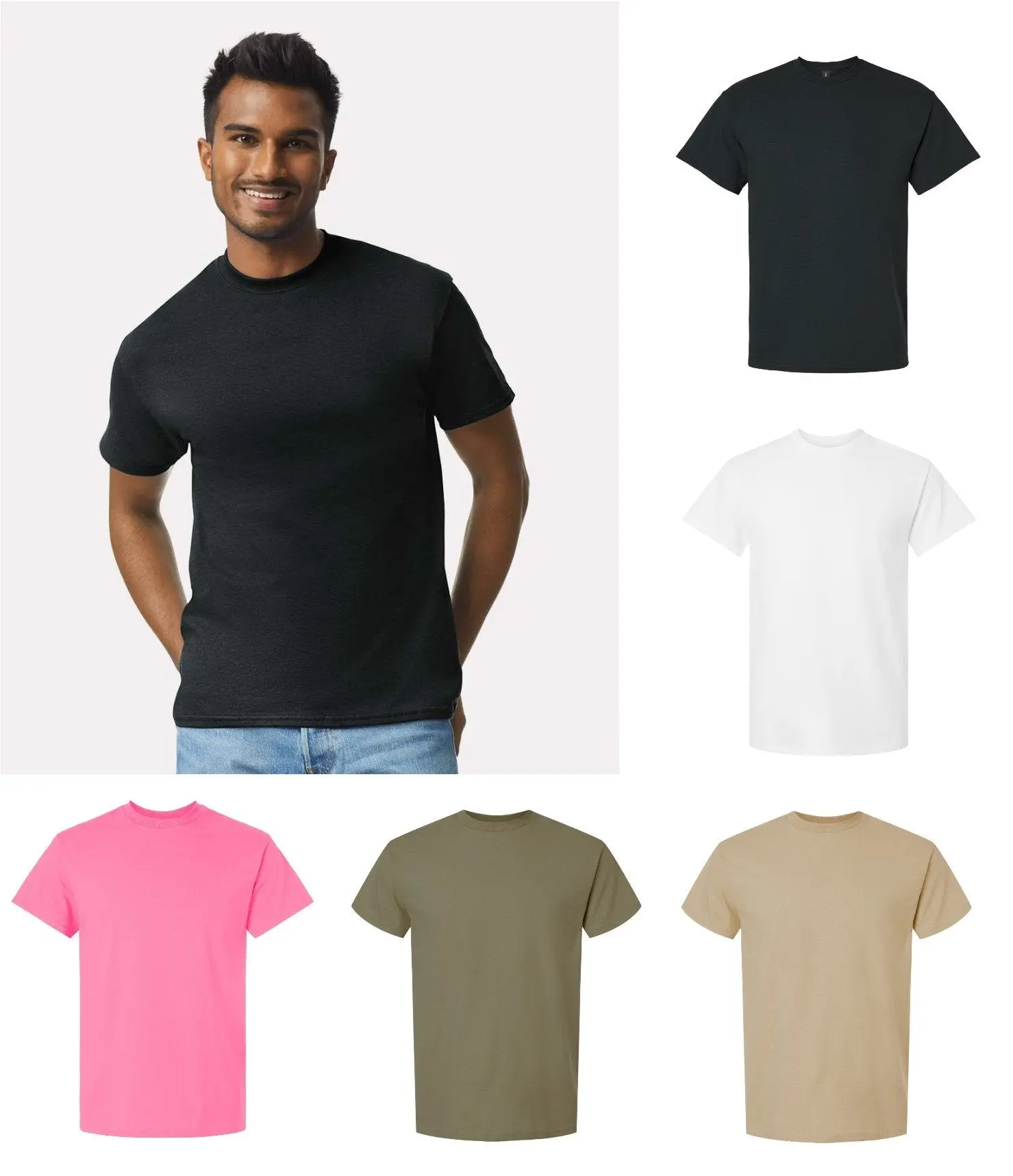 Gildan Ultra Cotton 2000 Men's Heavyweight Shortsleeve Tshirt - 100% Cotton Plain Round Neck Minimalist T-Shirts, Casual All-Season Menswear Top (Black, White, Tan, Prairie Dust, Safety Pink)