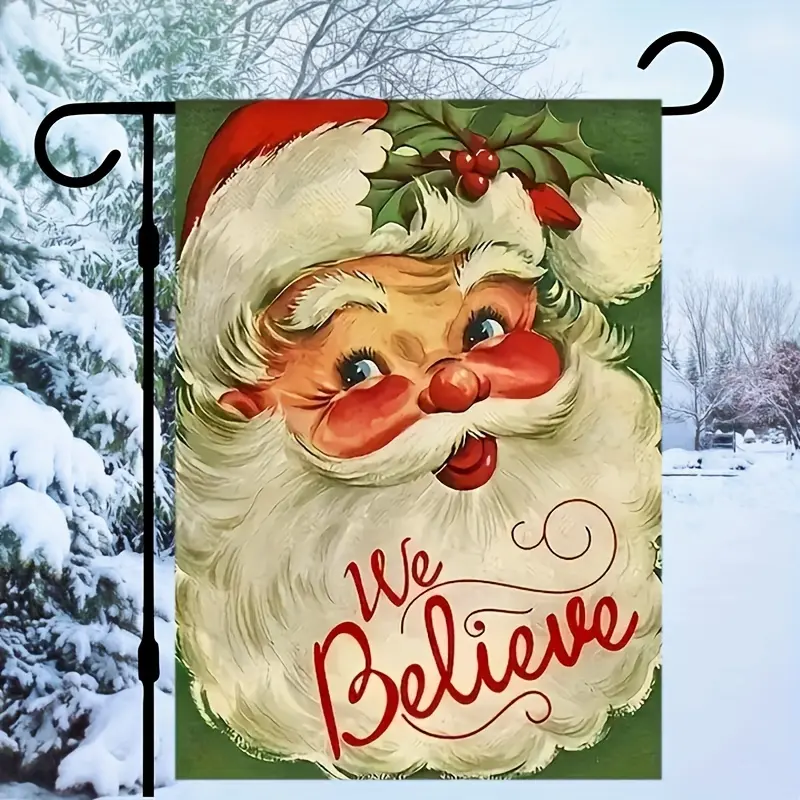 Christmas Santa We Believe Garden Flag, Double Sided Garden Flag, Yard Decor, Garden Decor, Holiday Decor, Waterproof Flag, Christmas Decor (No Metal Brace)