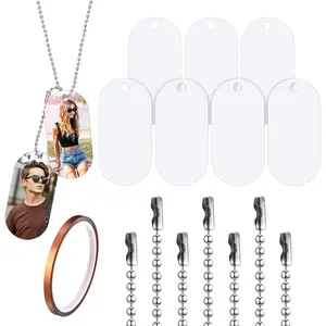 50 Sets Sublimation Blank Dog Tags with Chain Aluminum Double Sided DIY Custom Dog Tag Necklace Blanks Bulk Includes Heat Tape