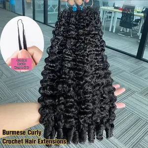 [New-In] Burmese Curly Crochet Human Hair Extension Brazilian Weave Pre Separated Knotless Feather Crochet Hair Bundles Black For Braiding 50g / Bundle #SummerVibes