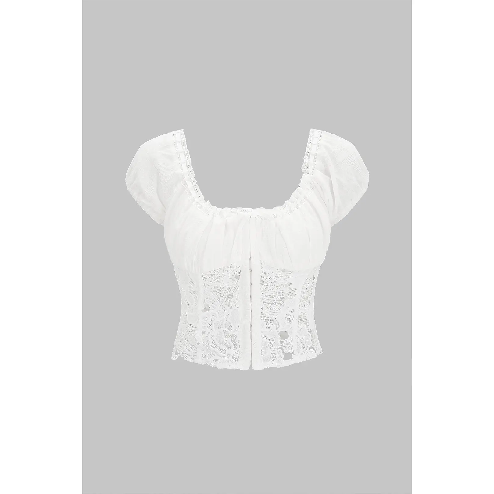 Lace Tie-Up Corset Short-Sleeve Shirt