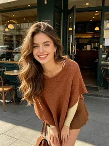 Fashion Women's New Loose Cape Pullover, Bright Thread Asymmetric Cape Top, Casual Knitwear, Plain Pattern, Comfortable Fit