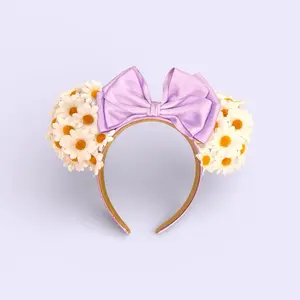 Daisy Mouse Ears with Purple Bow and White Daisy Accents