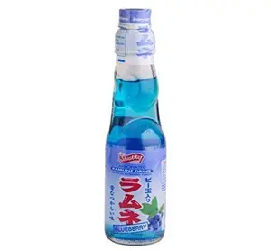 (2) Ramune Japanese Marble Soda Blueberry Flavor, 6 Glass Bottles, Natural Carbonated Beverage