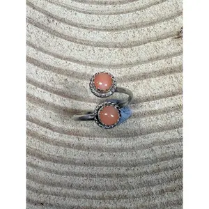 Esther White Navajo Handmade SS Pink Conch Adjustable Ring
