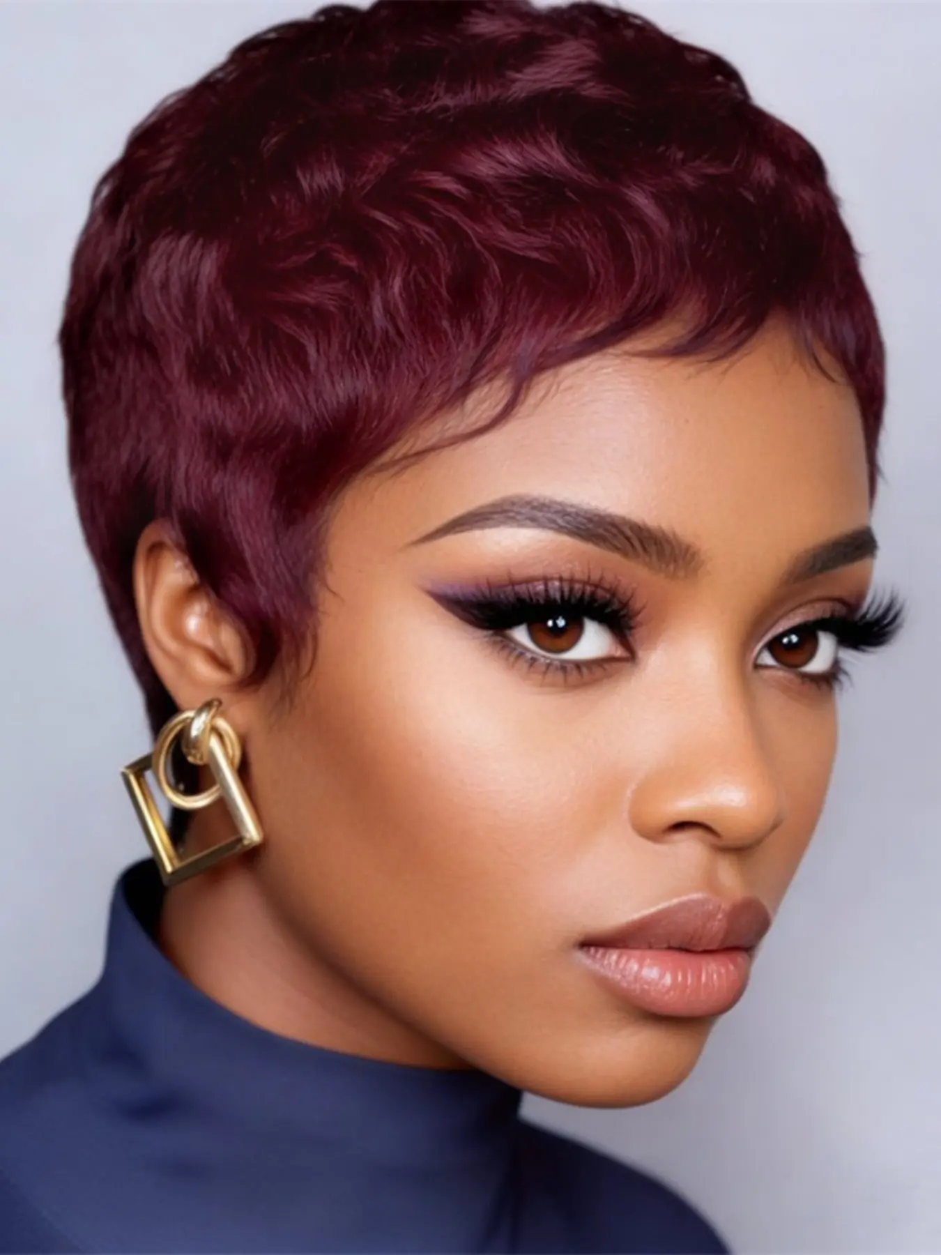 Pixie Layered Pixie Cut Human Hair Wig, Short Straight Human Hair Wig in Blonde Burgundy Colors, Machine Made Wig for Daily Party Use, Layered Wigs