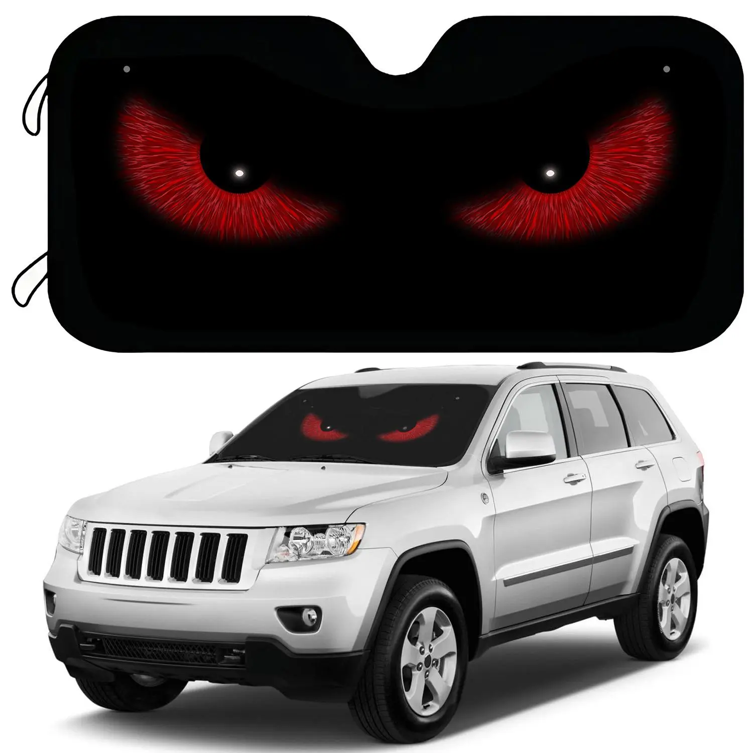 55.12*27.56in Glowing Angry Eyes Car SunShade – Foldable UV Block Windshield Visor, Evil Eye Design Heat Shield for Truck, SUV