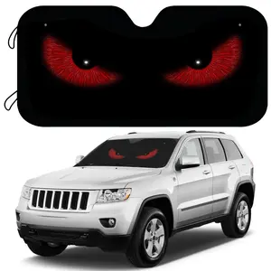 55.12*27.56in Glowing Angry Eyes Car SunShade – Foldable UV Block Windshield Visor, Evil Eye Design Heat Shield for Truck, SUV