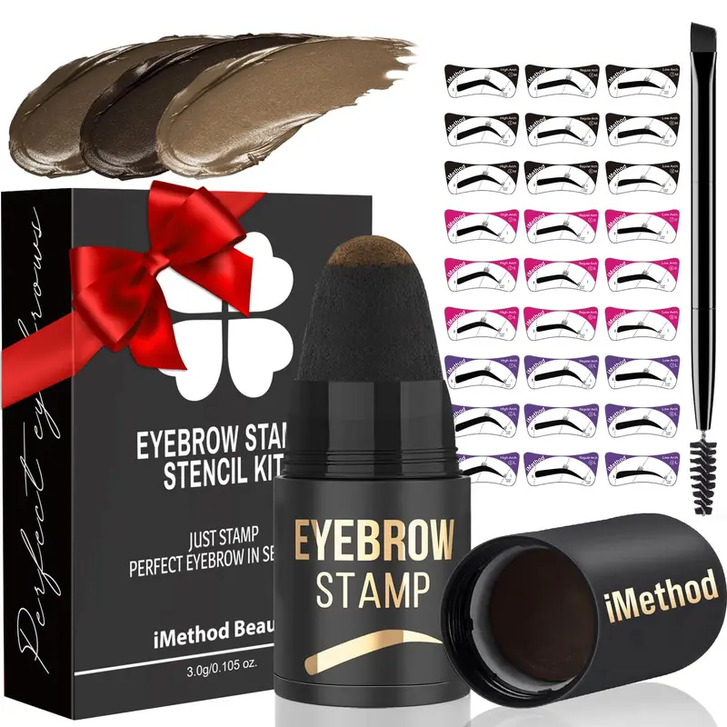 iMethod Vegan & Cruelty-Free Eyebrow Stamp Kit - 27 Stencils, 02 Dark Brown & 03 Brown Shades, Natural Look, Easy-to-Use Eyebrow Enhancer Makeup Products for Adults (All Skin Types, 12 Months Use)