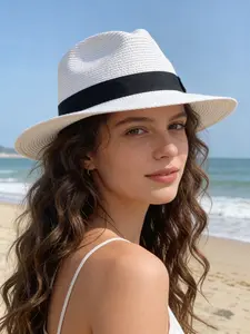 Unisex Wide Brim Straw Panama Hat, Soft Wool Cap, Spring Summer Beach Sun Hat, Upf Protection, Outdoor Sports, UV Protection, Breathable