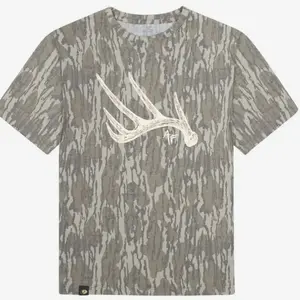 White The Antler Washed Out Tee Mossy Oak Original Bottomland, Mossy Oak Original Bottomland The Antler Printing Short Sleeve Shirt O