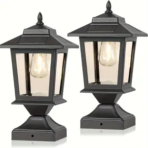 Hoodink Solar Post Cap Lights, Solar Outdoor Light, Solar Lights With Glass Shade For Deck Fence Patio Post Decor