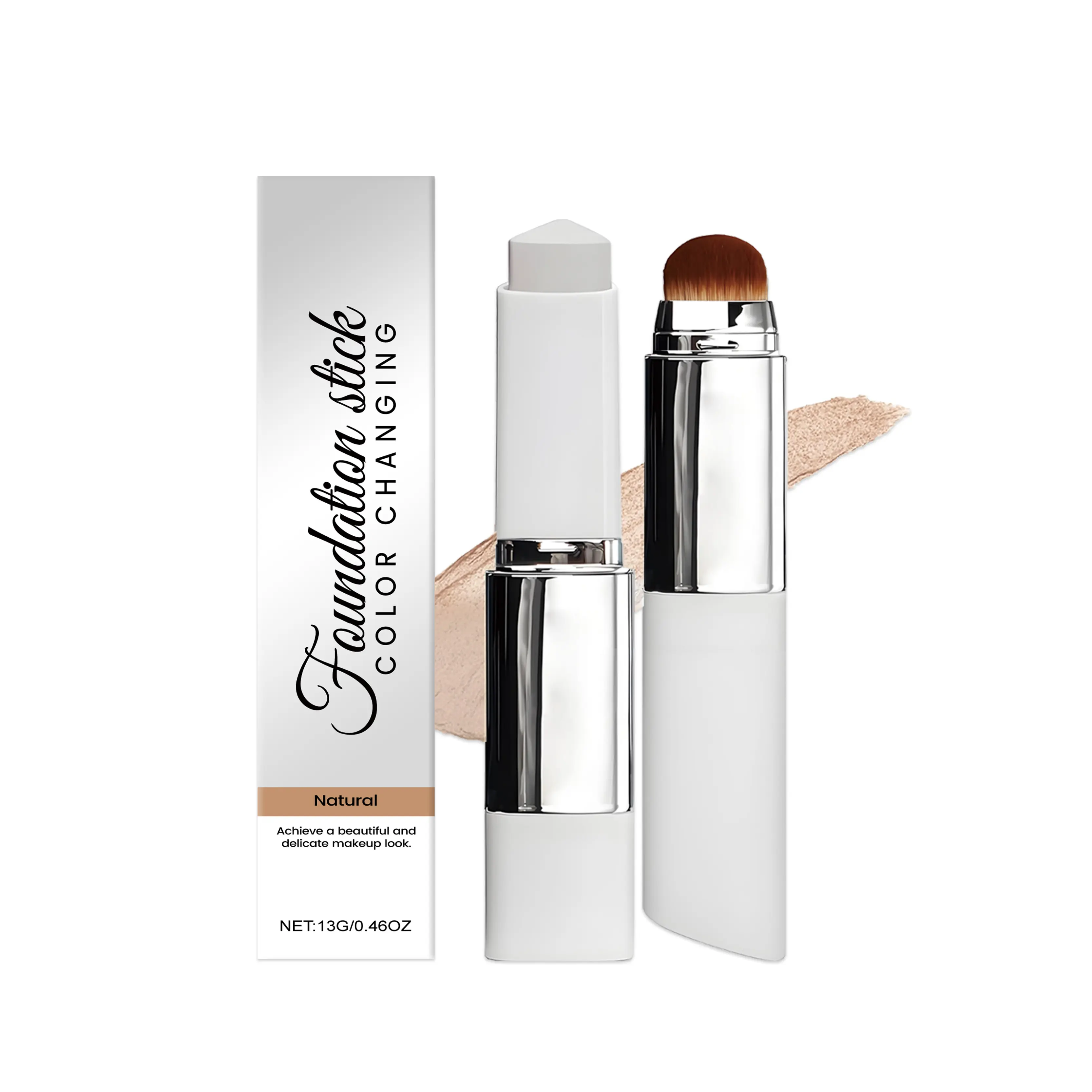 Color Changing Foundation Stick with Brush, Self Adjusting Makeup Foundation, Full Coverage Concealer Stick, Oil Control Long Lasting Base Makeup