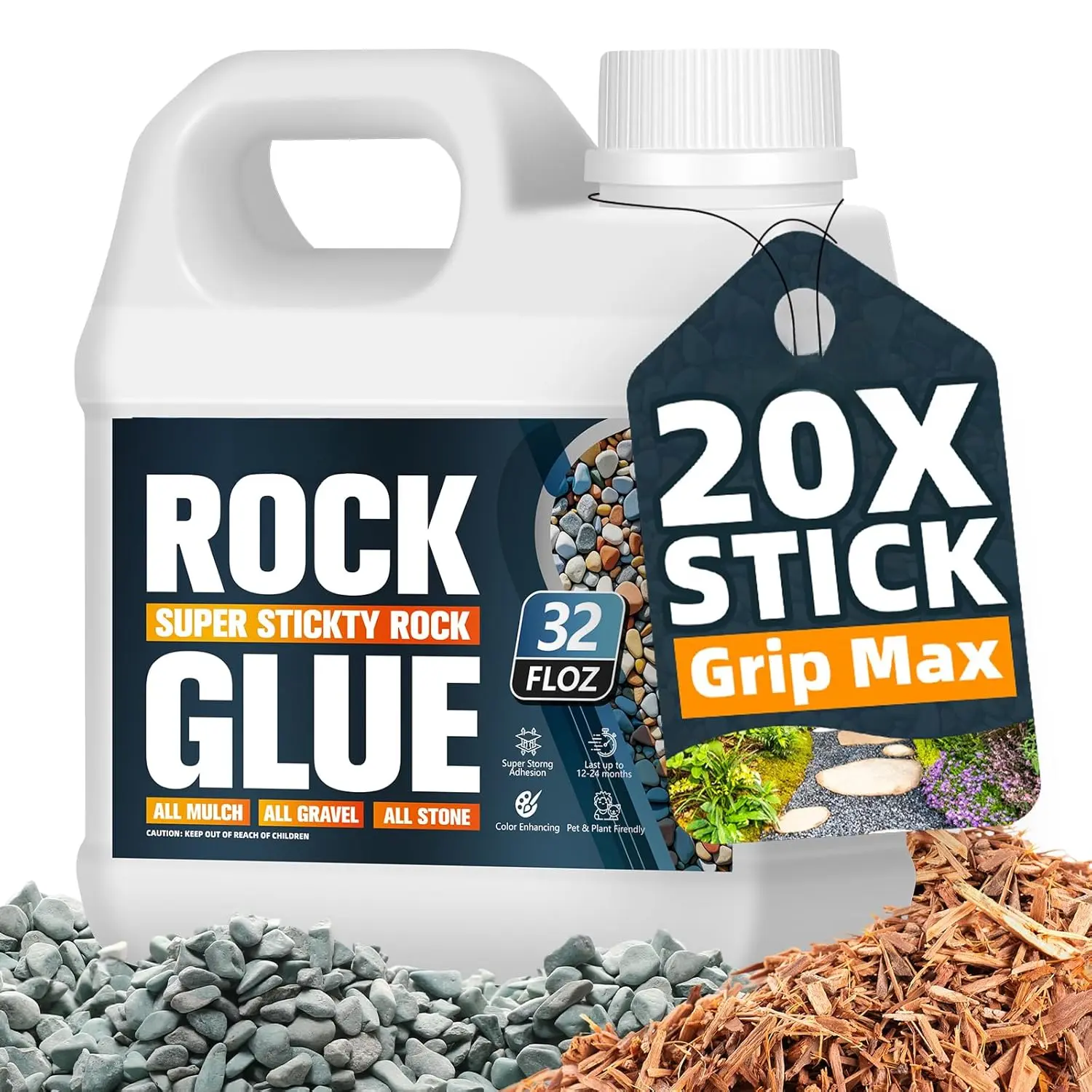 Swiilpo Landscaping Rock Glue - 32oz Mulch Glue with Advanced Grip Max Adhesion, Fast-Drying, Durable, Weather-Resistant Gravel Binder for Rocks, Gravel, Mulch, Pebble, Pine Straw, Driveways, Gardens
