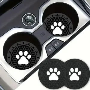 Car Cup Holder Coasters-Car Interior Accessories 2.75 inch Silicone Anti Slip Cute Dog Paw Car Coaster -Universal (Pack of 2)