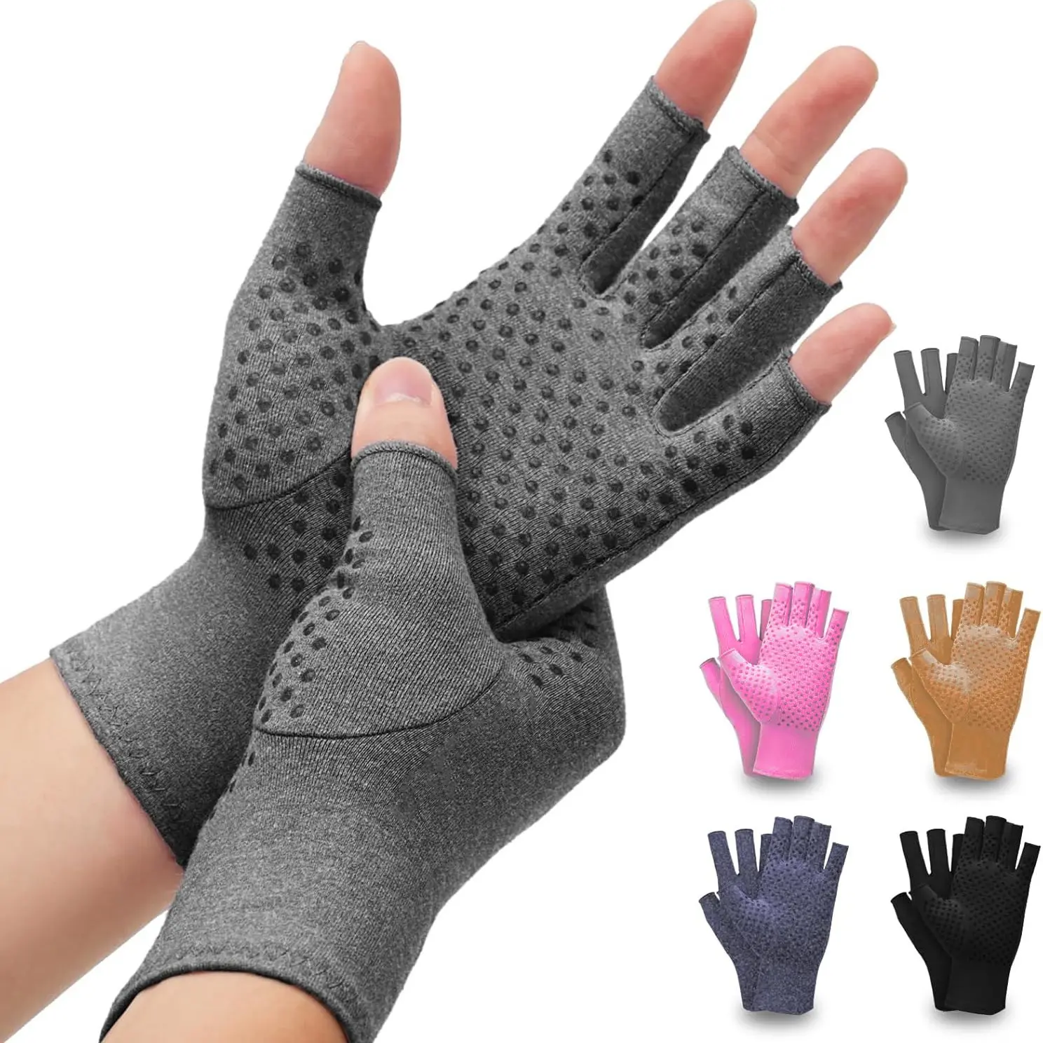 Anti-Slip Compression Gloves for Hand Care, Fingerless Grip Gloves for Women & Men, Ideal for Daily Use and Computer Typing