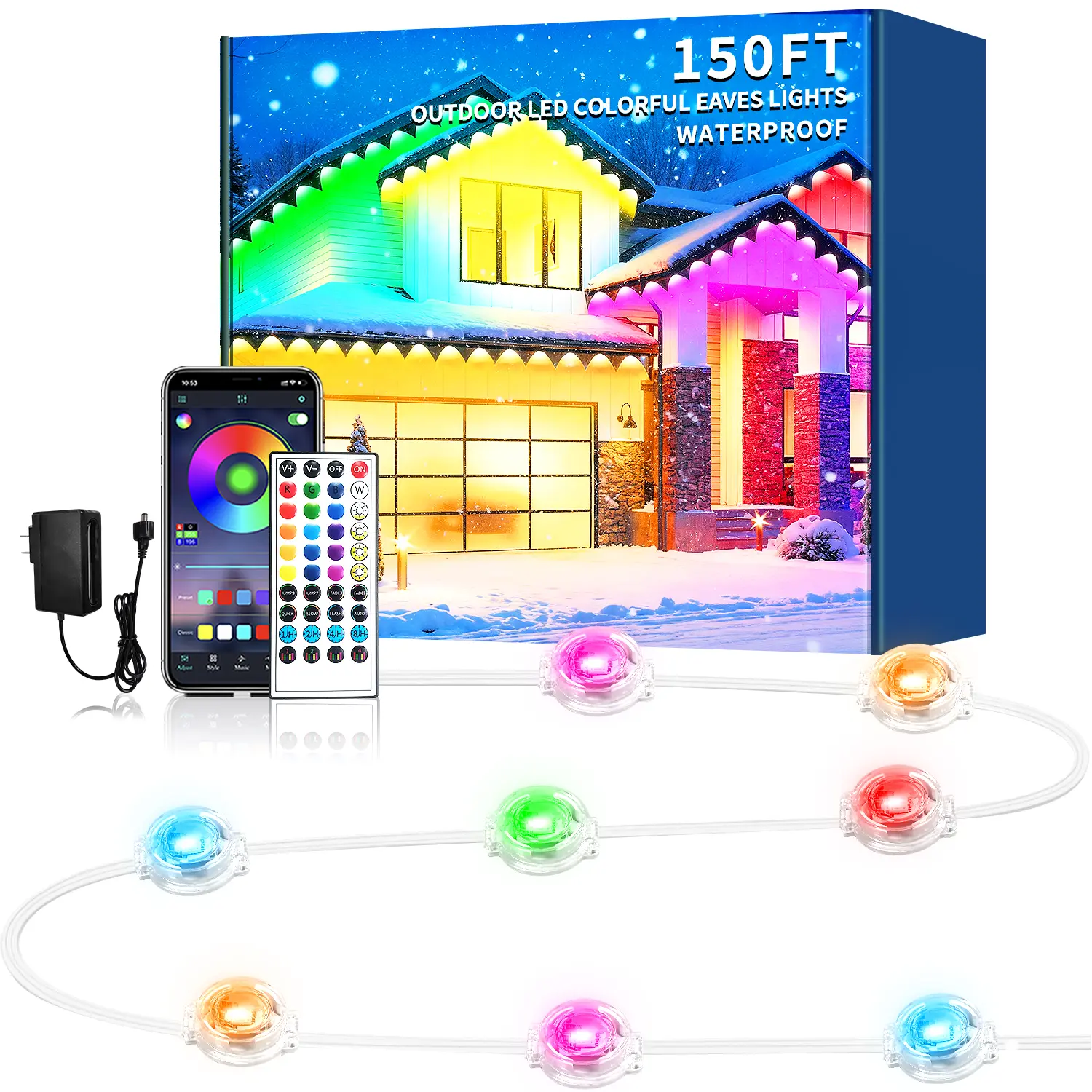 Permanent Outdoor Lights for House,RGB Eaves Lights with App & Remote Control, Outdoor String LED IP67 Waterproof for Christmas, Halloween, New Year, Holidays Roof Eaves House Garden Decor, Led Lights Strips, Adjustable Rgb Lighting