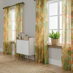 Summer Vibes, 52x84 Inch 4pcs Sheer Curtains for Living Room Bedroom Linen Stamp Sheer Curtains, Grommet Luxury Black Out Curtains for Windows Apartment L1002