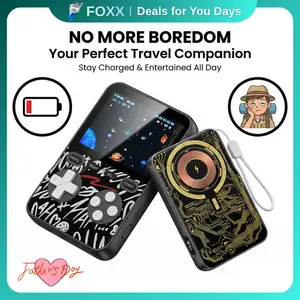 【V99】MIRO 3-in-1 Magnetic Wireless Charger + Power Bank + Retro Game Console–1500+ Classic Games, 15W MagSafe Compact for Phones – Perfect for Travel, Home, Office, Gaming Fun & Entertainment – Great Gift for Birthdays, Compatible with iPhone12 and newer