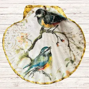 "Birds On A Branch" Decoupage Scallop Shell