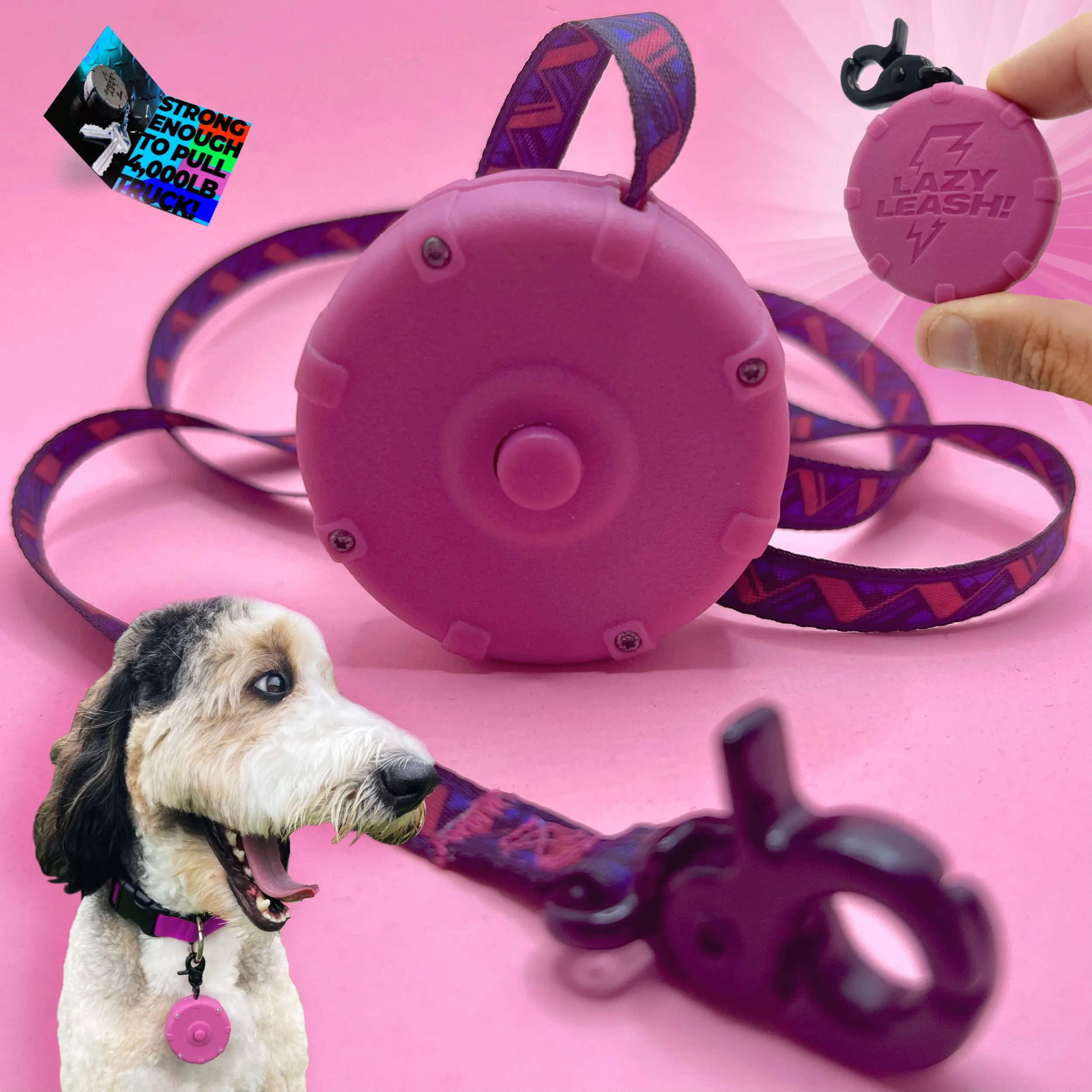 Pink + Free Bonus Leash! Heavy-Duty Lightweight Safe & Easy Wearable Waterproof Adjustable Hands-Free Compact Durable Tactical Travel Keychain 2pc Set for Off-Leash Walking, Hiking, Training & Travel.
